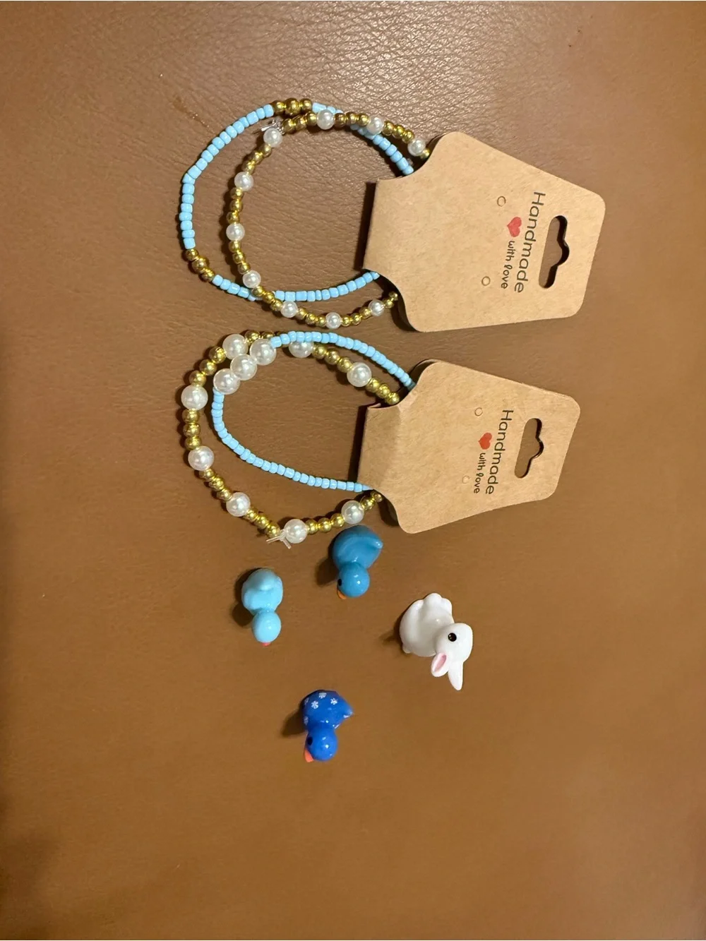 Kids Blue Beaded Stretch Bracelet Set with Gold and Pearl Accents